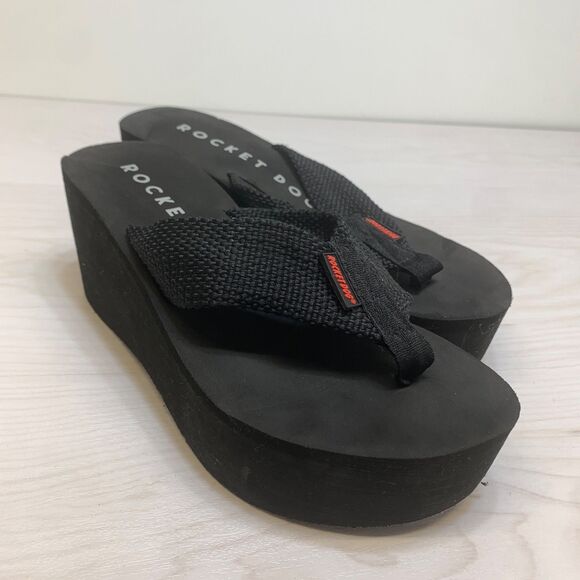Rocket Dog Womens Crush Webbing Slip On Wedge Platform Sandals Size 9 Black - Picture 1 of 10
